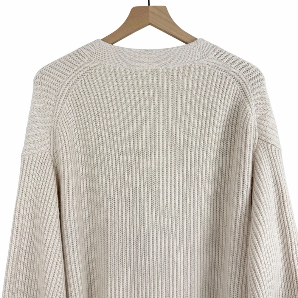 J. Crew Ribbed V-Neck Cardigan Sweater Beige Size Large Oversized Fit